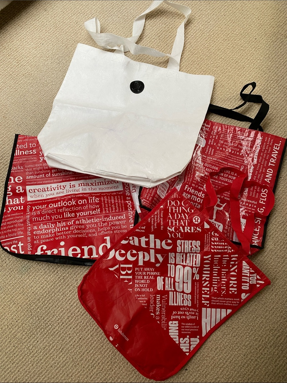 Set of 4 Lululemon Large Reusable Tote Bags